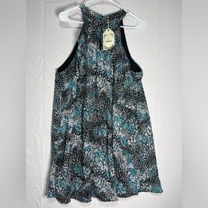 Entro L NWT Floral sleeveless button on the back lined halter neck midi (G)